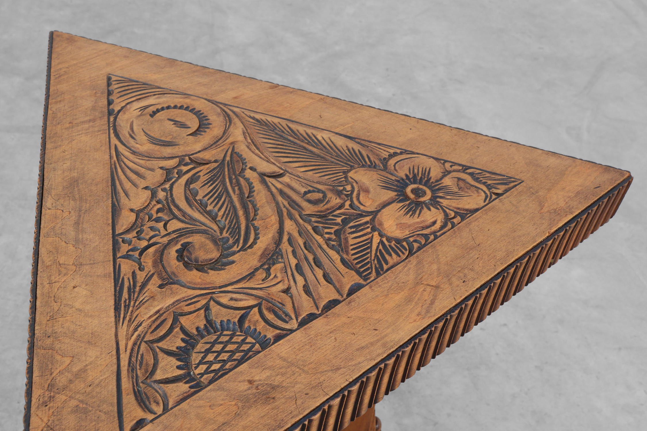 Art Nouveau Carved Wood triangular Side Table, France ca. 1915 thumbnail